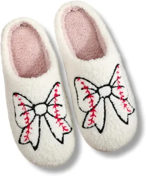 Valentines Bow Slippers for Women Cute Funny House Slides Fun Furry Plush Cozy Shoes Winter
