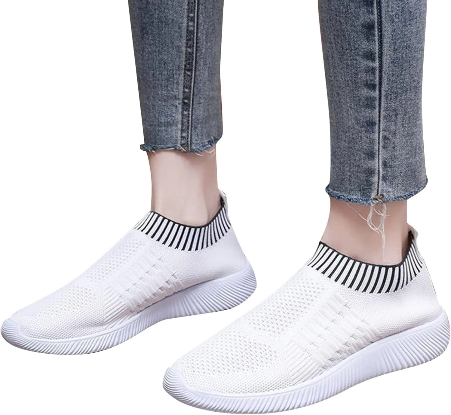 Women Canvas Slip On Sneakers Casual Walking Shoes Lightweight Flat Comfortable Elastic Non Slip Loafers