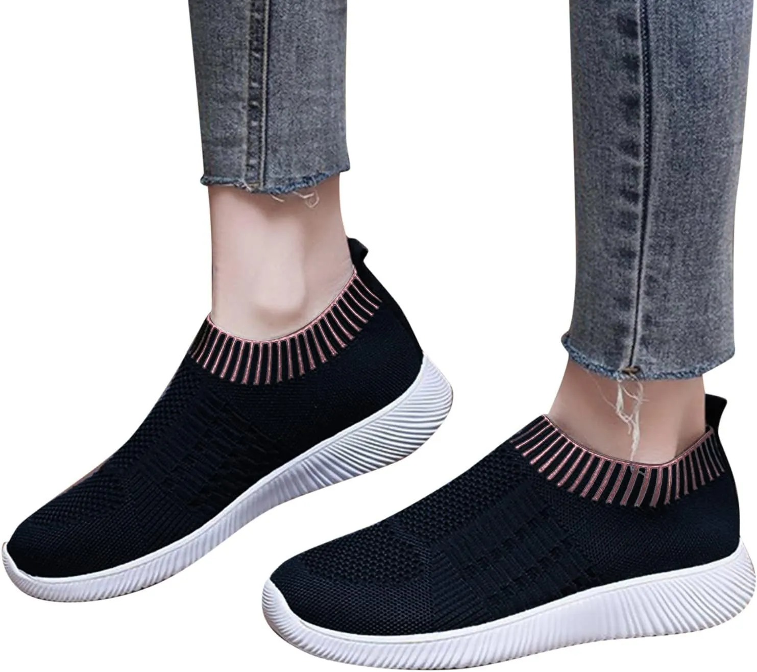 Women Canvas Slip On Sneakers Casual Walking Shoes Lightweight Flat Comfortable Elastic Non Slip Loafers