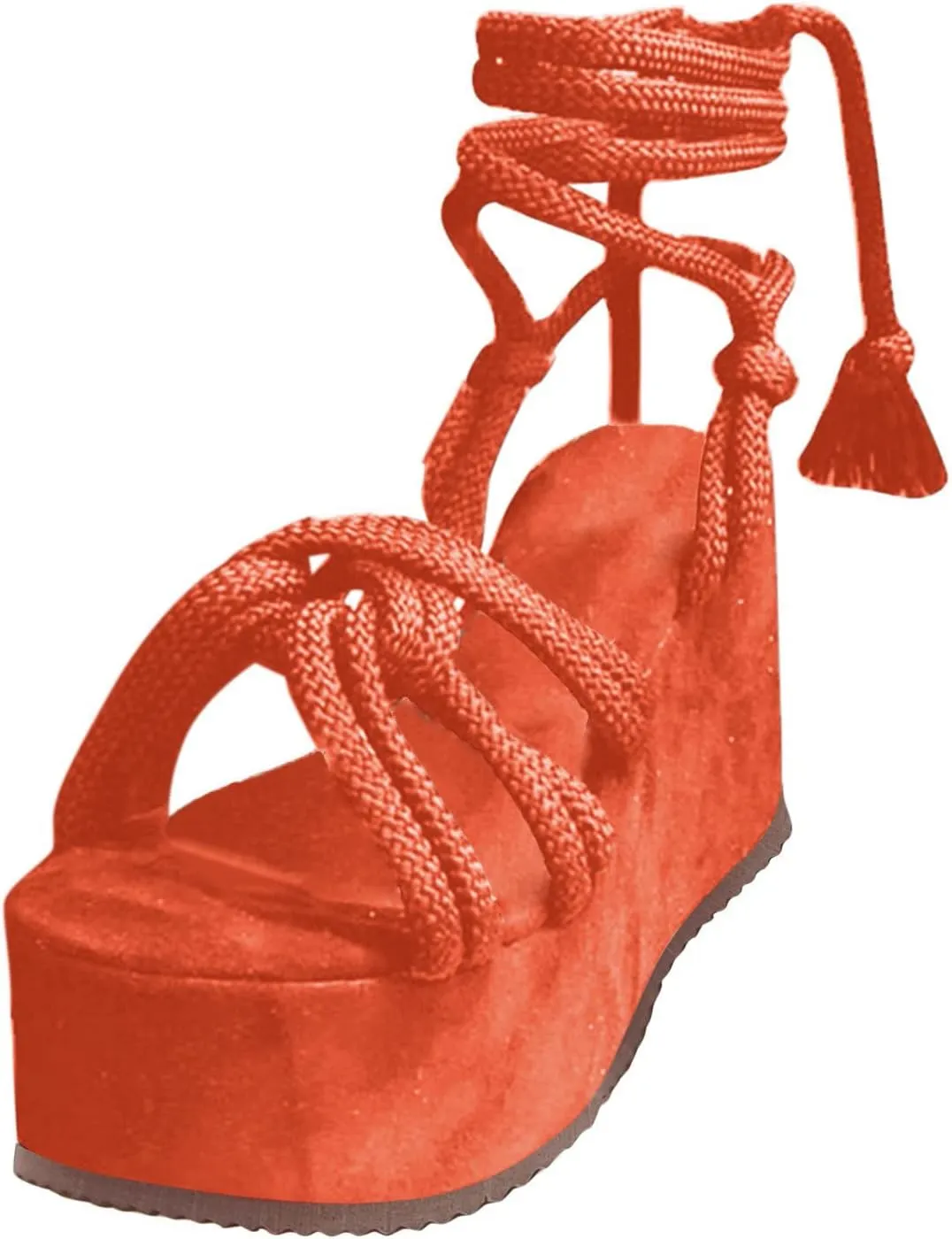 Women Platform Sandals Lace-up Wedge Sandals Casual Open Toe Shoes Summer Strappy Sandals (Orange, 9.5-10)