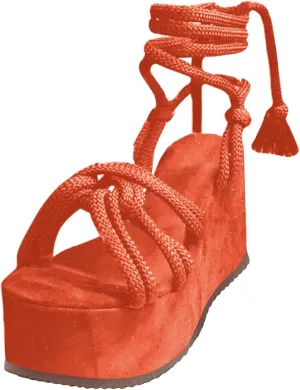 Women Platform Sandals Lace-up Wedge Sandals Casual Open Toe Shoes Summer Strappy Sandals (Orange, 9.5-10)