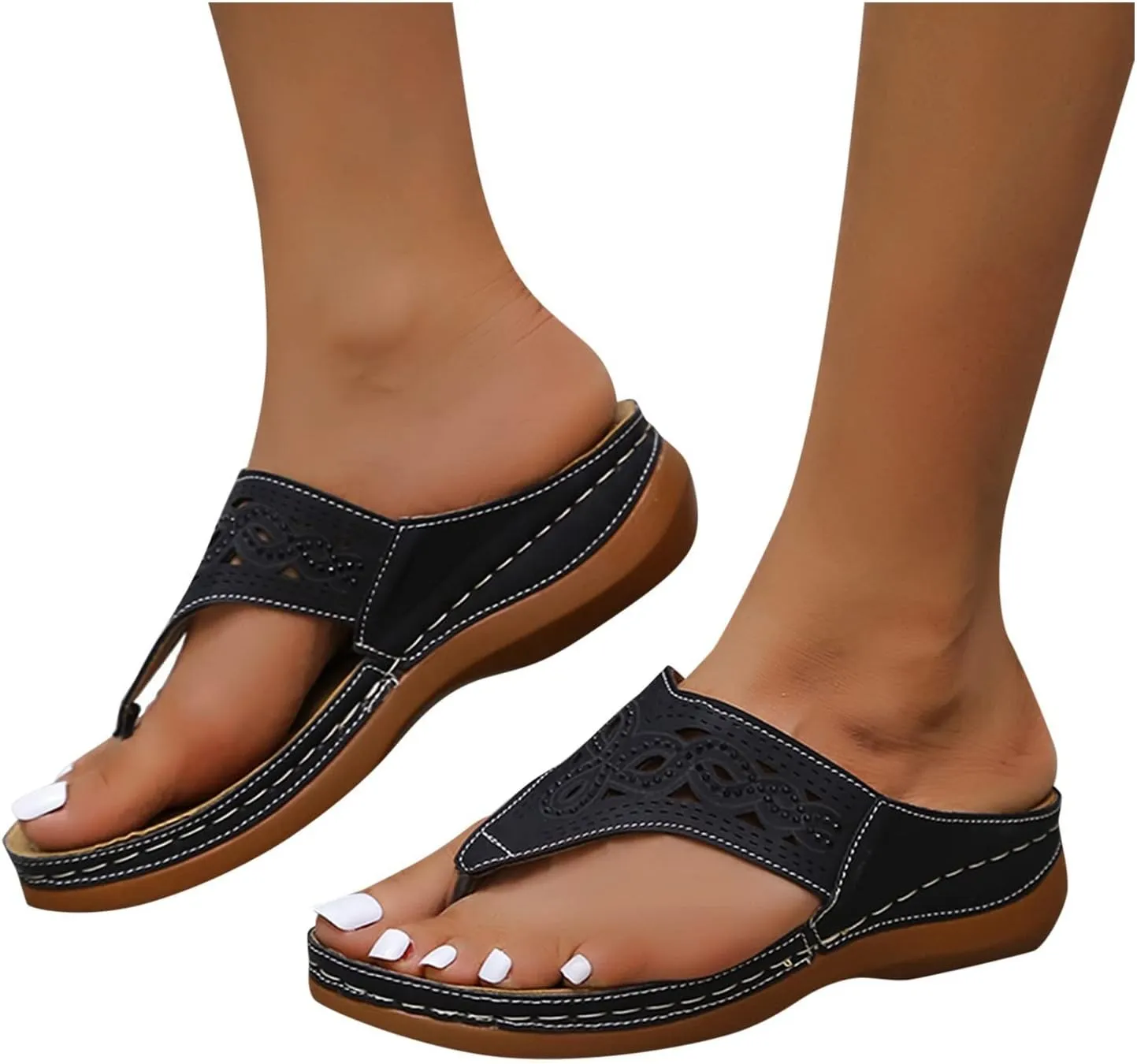 Women's Arch Support Flip Flops Comfortable Thong Sandals Wide Width Platform Beach Sandal for Woman Wedge Comfortable Boho Sandalias Para Mujer Dressy Summer Cute Flat Shoes