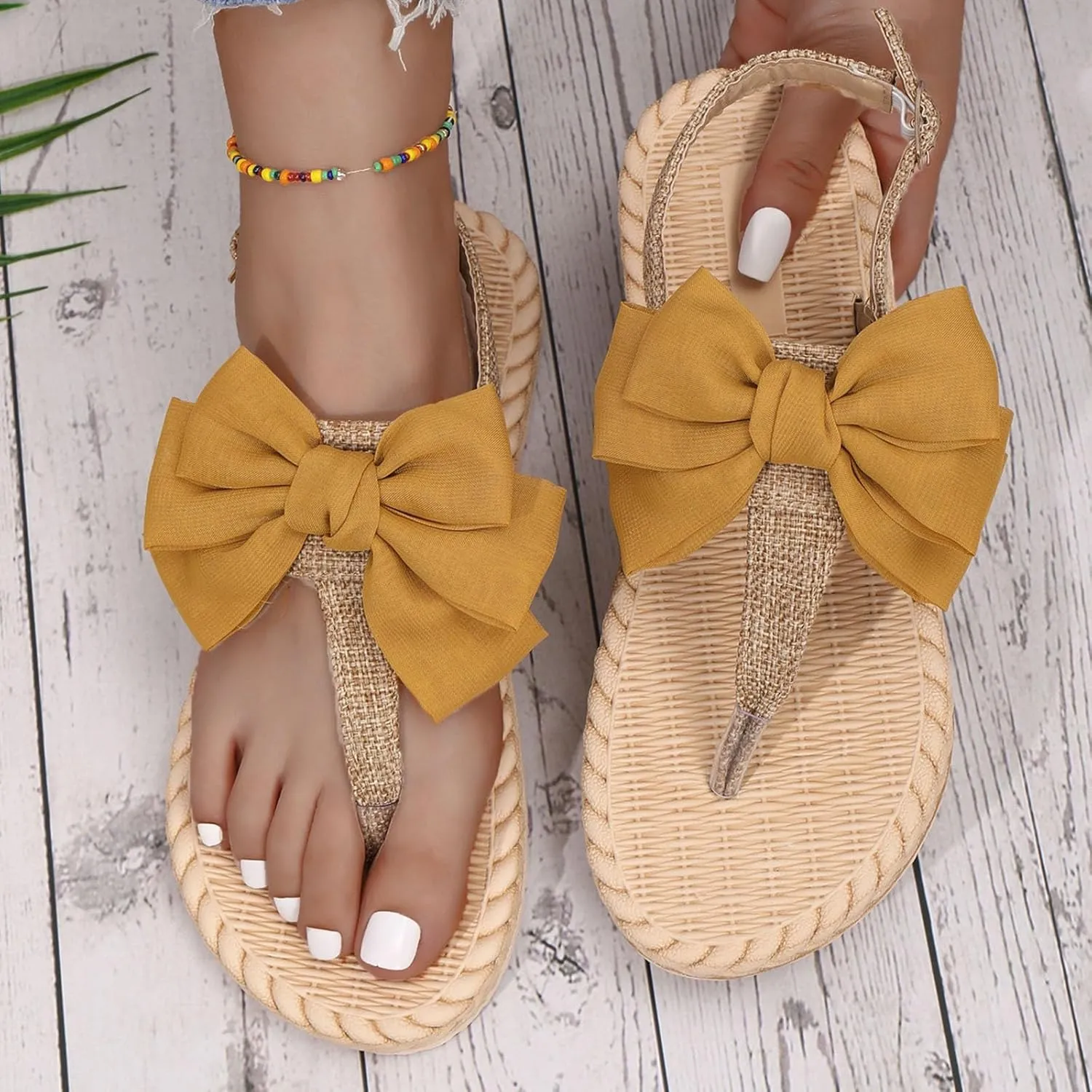 Women's Bow Flat Flip Flops 2025 Summer Trendy Open Toe Boho Casual Slip On Slide Sandals Comfortable Lightweight Dressy Beach Summer Backless Mules Slide Walking Shoes for Daily Wear