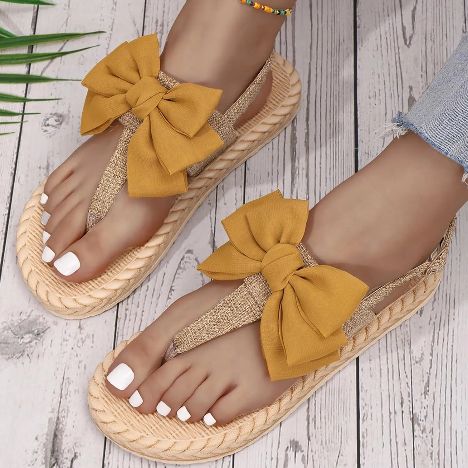 Women's Bow Flat Flip Flops 2025 Summer Trendy Open Toe Boho Casual Slip On Slide Sandals Comfortable Lightweight Dressy Beach Summer Backless Mules Slide Walking Shoes for Daily Wear