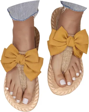 Women's Bow Flat Flip Flops 2025 Summer Trendy Open Toe Boho Casual Slip On Slide Sandals Comfortable Lightweight Dressy Beach Summer Backless Mules Slide Walking Shoes for Daily Wear