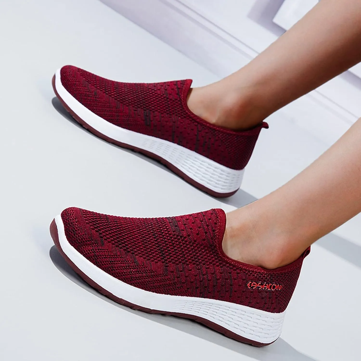Womens Canvas Slip On Shoes Casual Walking Sneakers Lightweight Flat Fashion Comfortable Elastic Loafers Non Slip