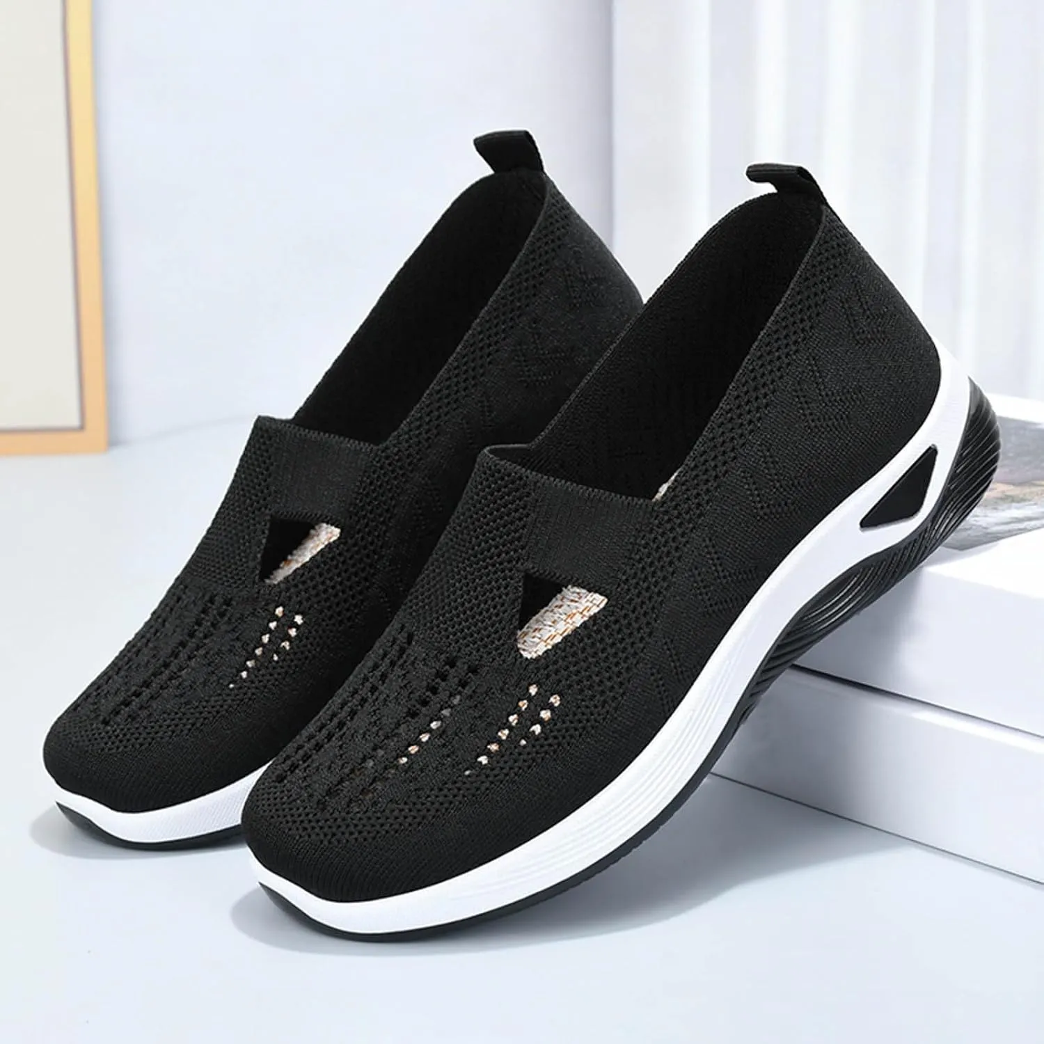 Womens Canvas Slip On Shoes Casual Walking Sneakers Lightweight Flat Fashion Comfortable Elastic Loafers Non Slip