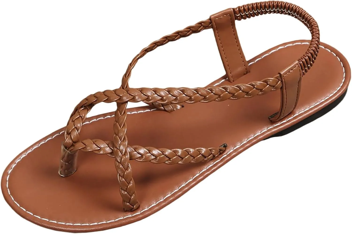 Womens Flat Sandals Braided Strappy Gladiator Thong Sandals Casual Elastic Strap Flip Flops Slingback Beach Sandals