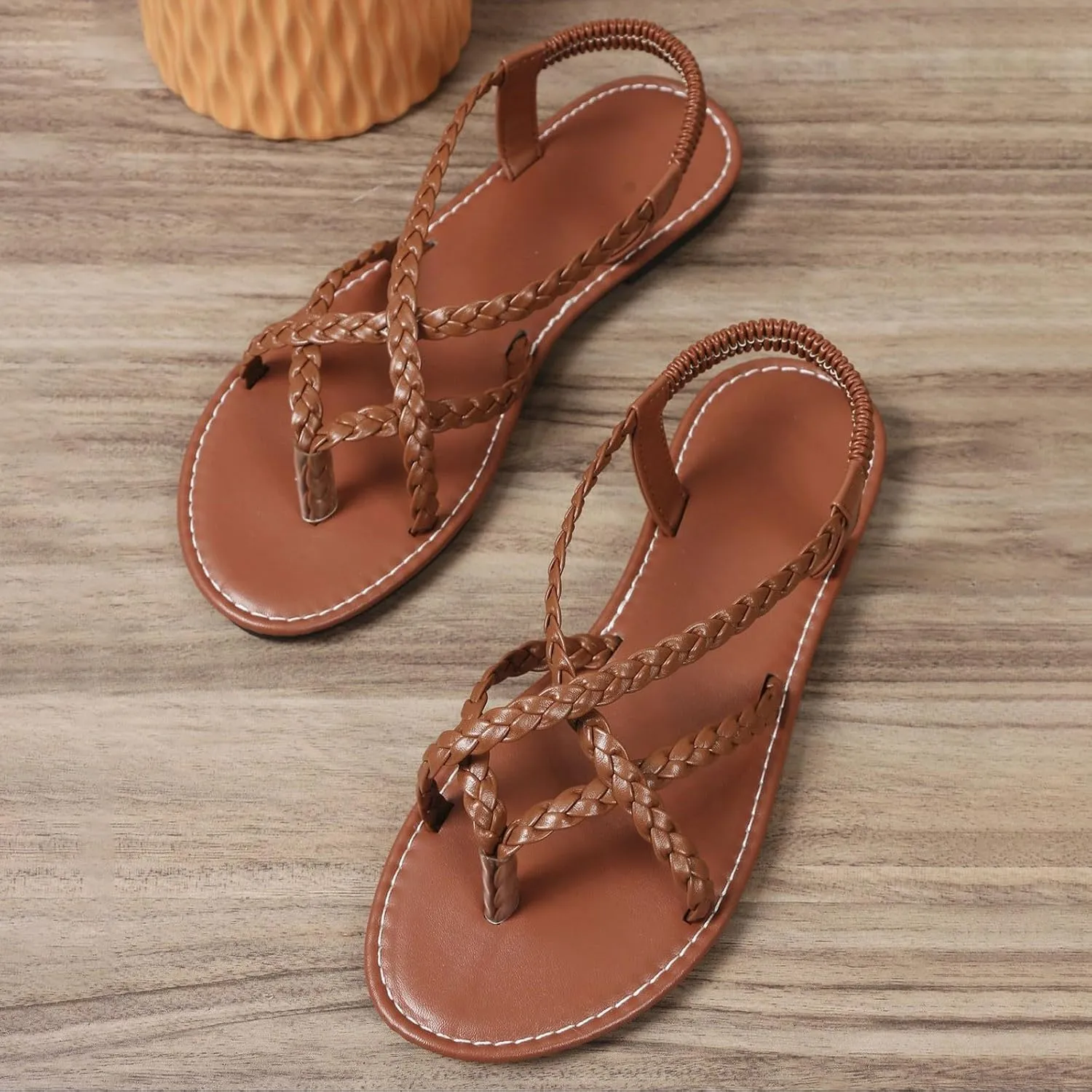 Womens Flat Sandals Braided Strappy Gladiator Thong Sandals Casual Elastic Strap Flip Flops Slingback Beach Sandals