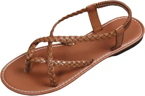 Womens Flat Sandals Braided Strappy Gladiator Thong Sandals Casual Elastic Strap Flip Flops Slingback Beach Sandals