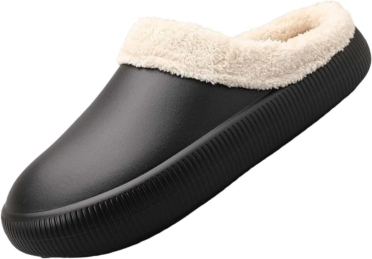 Womens Fuzzy Fleece Fur Lined Slippers Indoor Outdoor Waterproof Slip On House Shoes Winter Warm Plush Garden Shoes