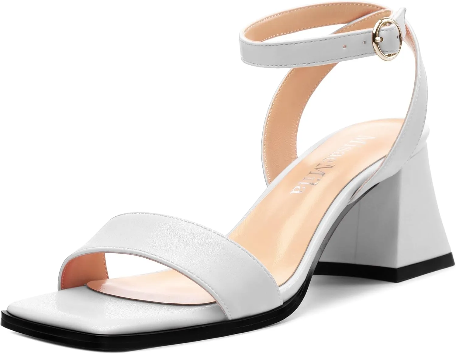 Women's High Chunky Heels Square Toe Block Ankle Strap Dress Comfort Sandals, 2" Heel Height
