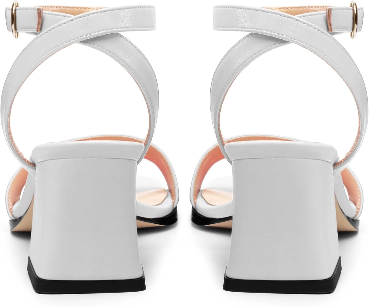 Women's High Chunky Heels Square Toe Block Ankle Strap Dress Comfort Sandals, 2" Heel Height