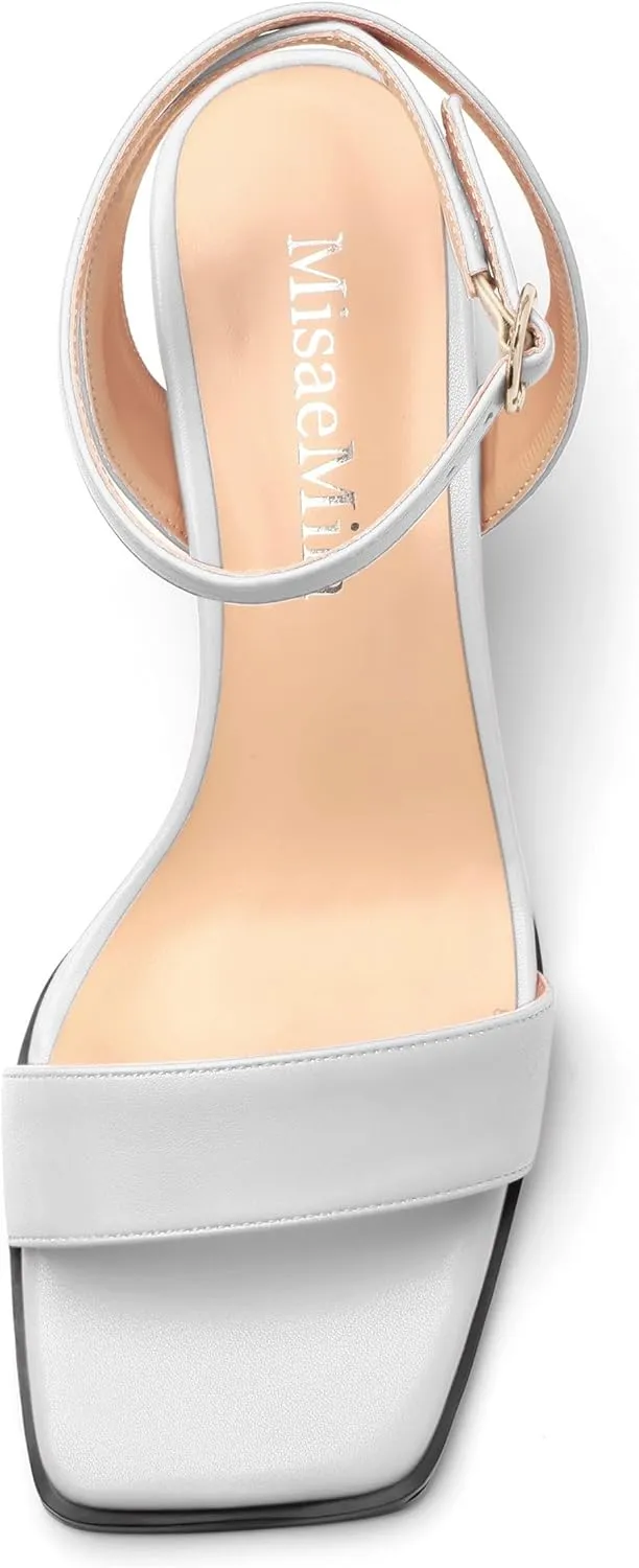 Women's High Chunky Heels Square Toe Block Ankle Strap Dress Comfort Sandals, 2" Heel Height