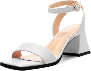 Women's High Chunky Heels Square Toe Block Ankle Strap Dress Comfort Sandals, 2" Heel Height