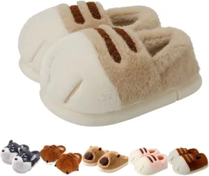 Womens Mens Animal Slippers Cute Cartoon Slippers Winter Warm Animal Couple Slippers Plush Fuzzy Cat Paw Slippers
