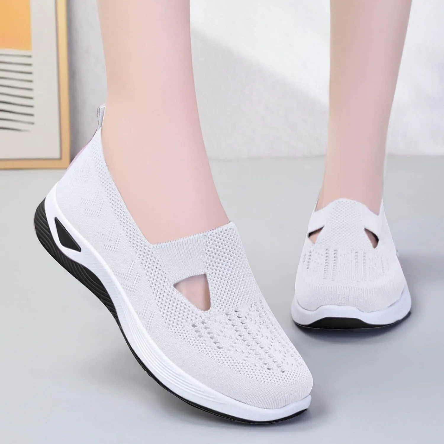 Womens Orthopedic Comfortable Walking Shoes Slip On Sneakers with Arch Support Casual Loafers for Plantar Fasciitis Relief Foot Heel Pain Diabetic Feet