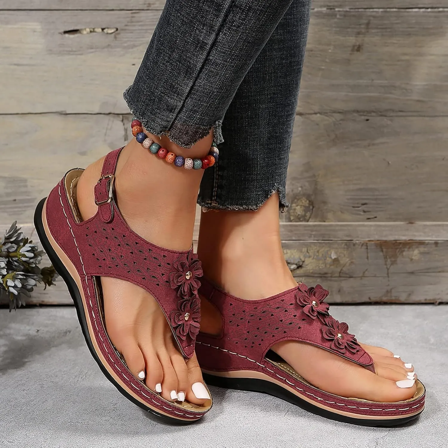 Womens Orthopedic Sandals Comfortable Dressy Flip Flops Beach Dressy Low Wedge Sandal Dressy Summer Heel Arch Support Shoes for Women Wedge Shoes Slip On Dressy Women's Orthotic Shoe