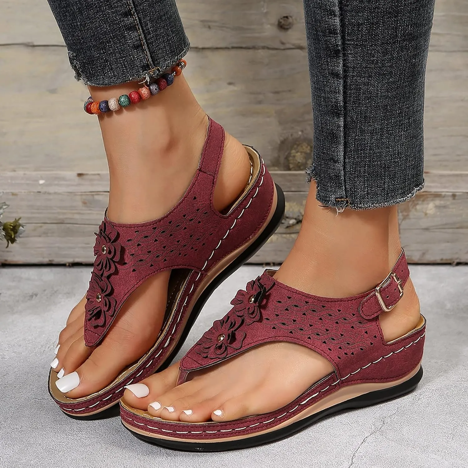 Womens Orthopedic Sandals Comfortable Dressy Flip Flops Beach Dressy Low Wedge Sandal Dressy Summer Heel Arch Support Shoes for Women Wedge Shoes Slip On Dressy Women's Orthotic Shoe