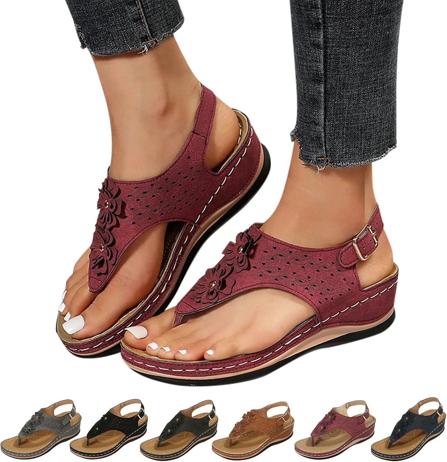 Womens Orthopedic Sandals Comfortable Dressy Flip Flops Beach Dressy Low Wedge Sandal Dressy Summer Heel Arch Support Shoes for Women Wedge Shoes Slip On Dressy Women's Orthotic Shoe