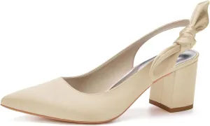 Women's Pointed Toe Slingback Court Shoes Block Heel Ladies Pumps Ankle Strap Dress Shoes