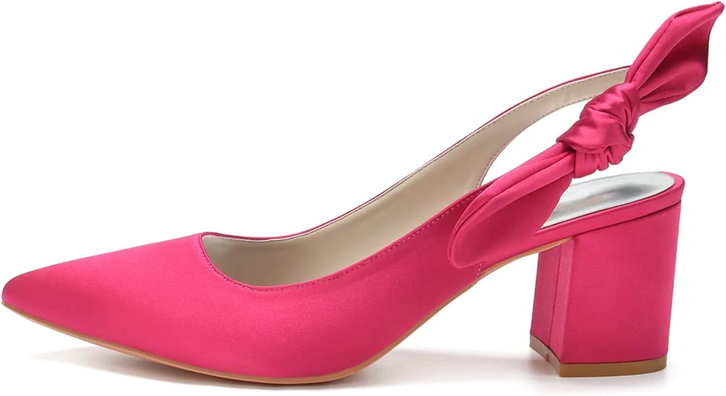 Women's Pointed Toe Slingback Court Shoes Block Heel Ladies Pumps Ankle Strap Dress Shoes