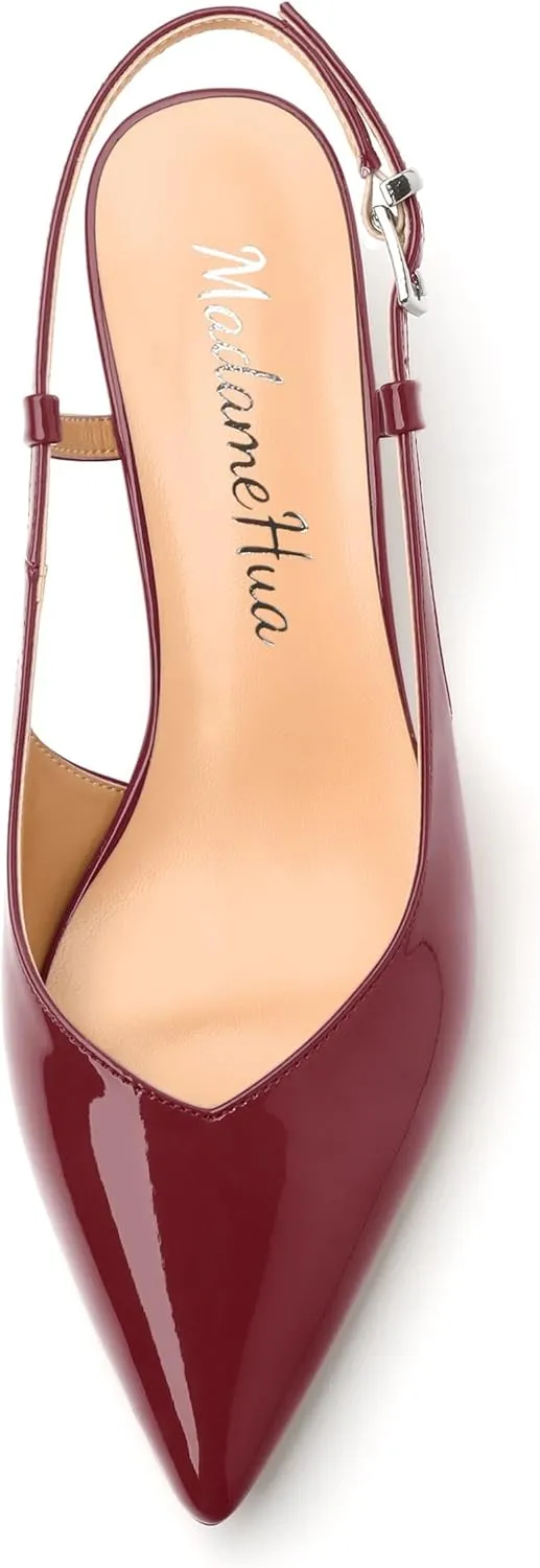Women's Pumps, Pointed Toe Kitten Low Heels Pumps for Women, Closed Toe Slingback Low Heels Dress Shoes