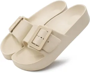 Women's Sandals With Arch Support Adjustable Buckle Platform Cloud Slides Summer Lightweight Soft Slippers Non-Slip Shower Shoes