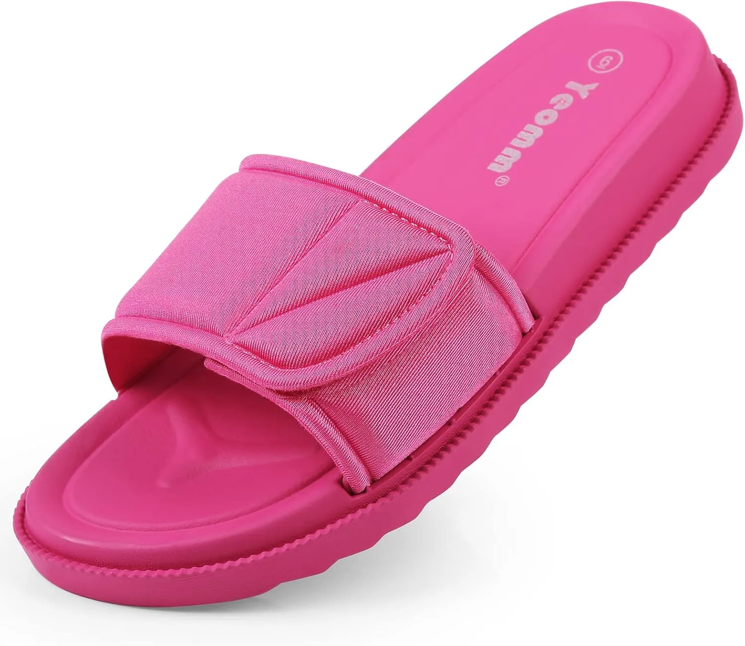 Women's Slide Sandals, Soccer Slide Sandals For Women With Memory Foam Upper   Hook & Loop Adjustable Strap
