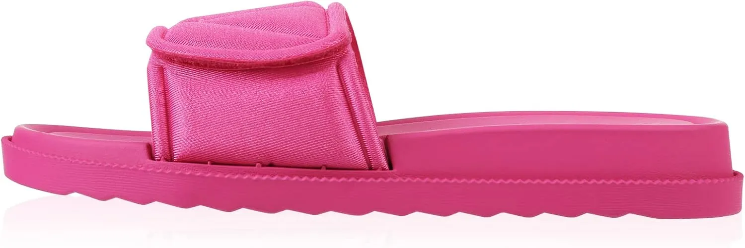 Women's Slide Sandals, Soccer Slide Sandals For Women With Memory Foam Upper   Hook & Loop Adjustable Strap