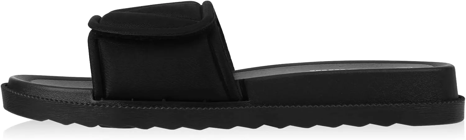 Women's Slide Sandals, Soccer Slide Sandals For Women With Memory Foam Upper   Hook & Loop Adjustable Strap