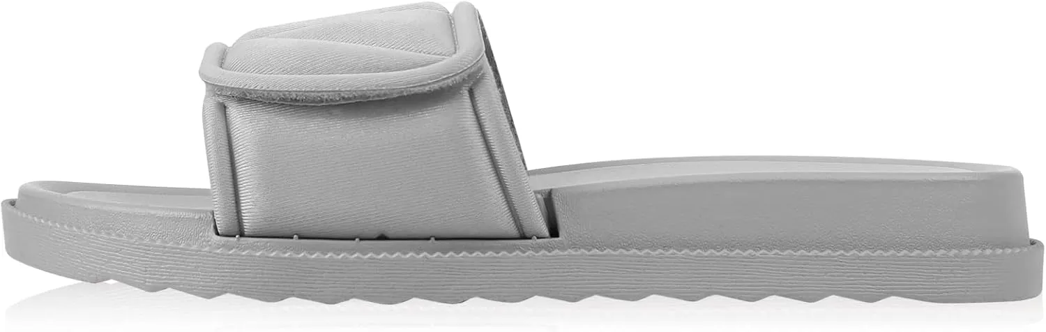 Women's Slide Sandals, Soccer Slide Sandals For Women With Memory Foam Upper   Hook & Loop Adjustable Strap