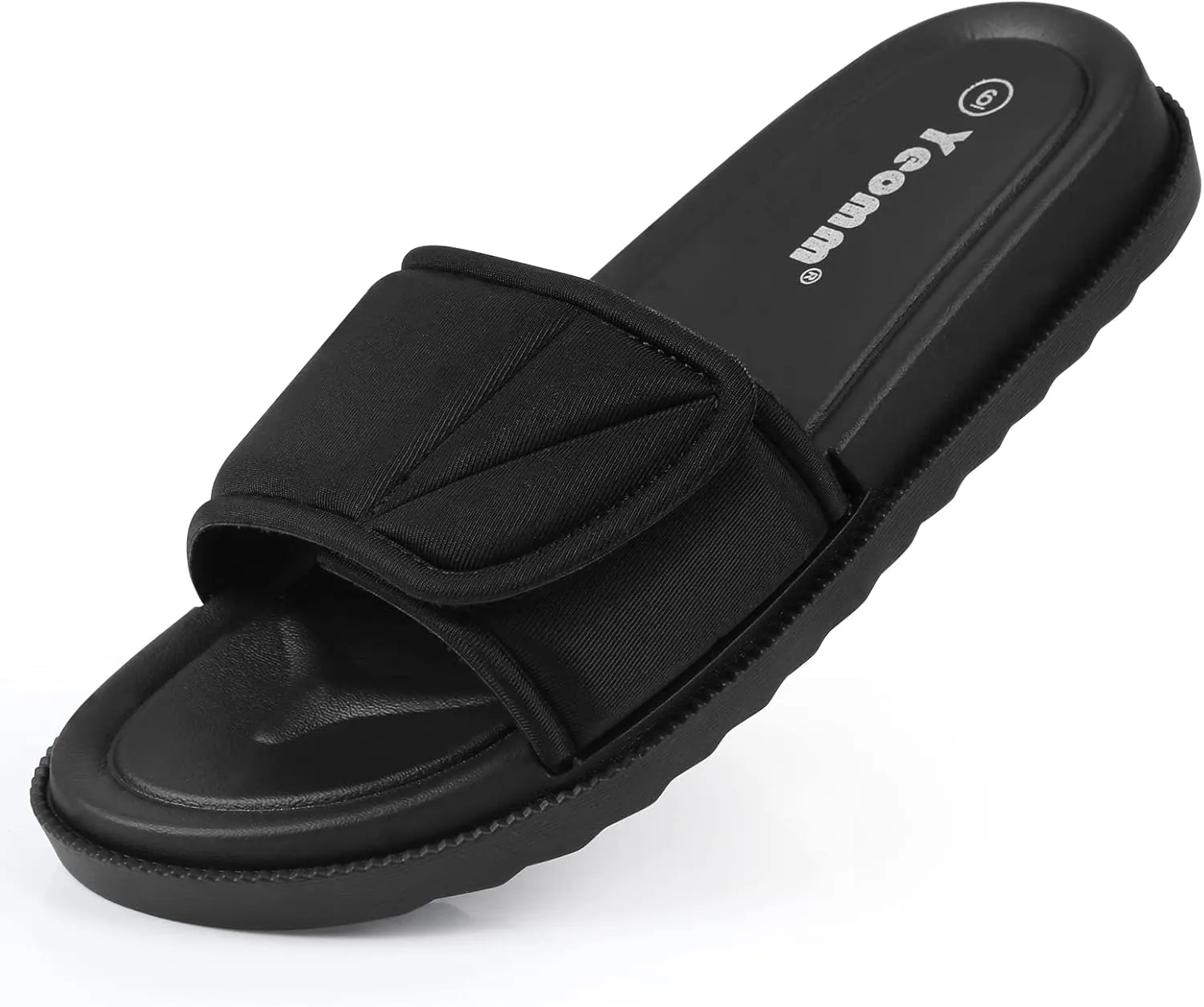 Women's Slide Sandals, Soccer Slide Sandals For Women With Memory Foam Upper   Hook & Loop Adjustable Strap