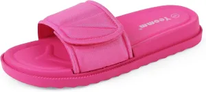 Women's Slide Sandals, Soccer Slide Sandals For Women With Memory Foam Upper   Hook & Loop Adjustable Strap