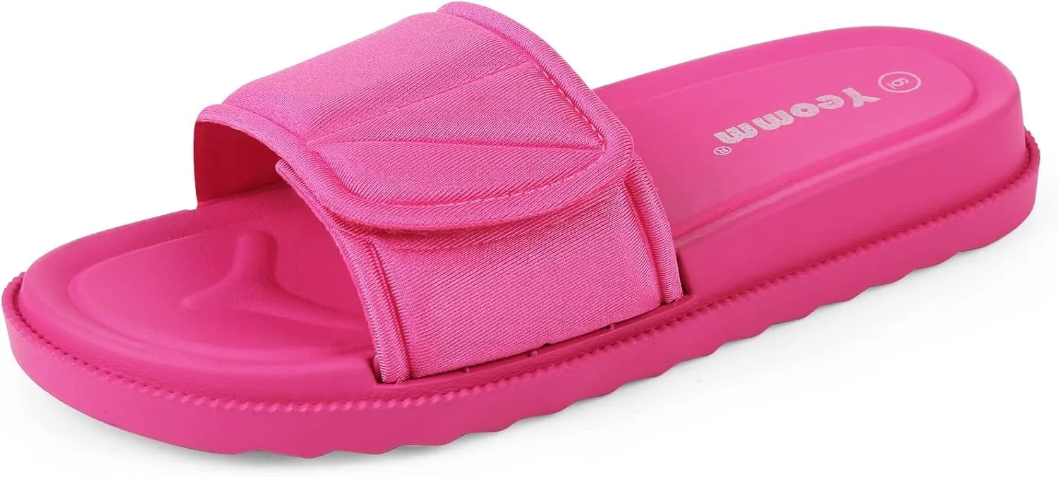 Women's Slide Sandals, Soccer Slide Sandals For Women With Memory Foam Upper   Hook & Loop Adjustable Strap