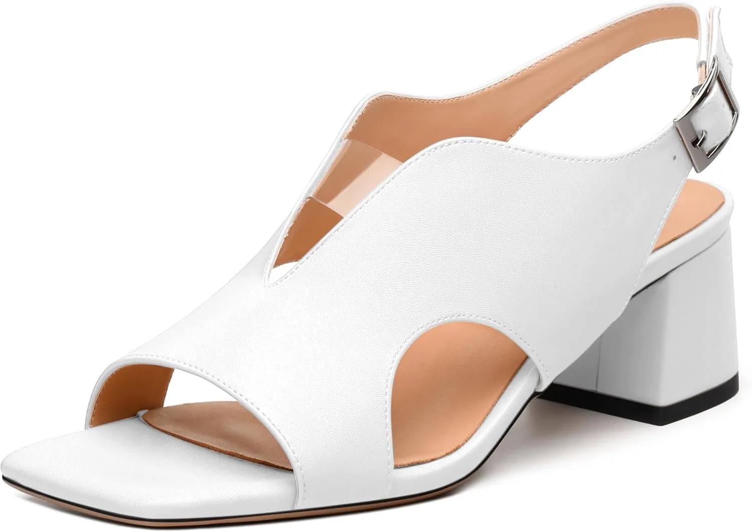 Womens Slingback Sandals, Peep Toe Mid Block heel Sandals for Women, Leather Insole Comfort Sandals 2"