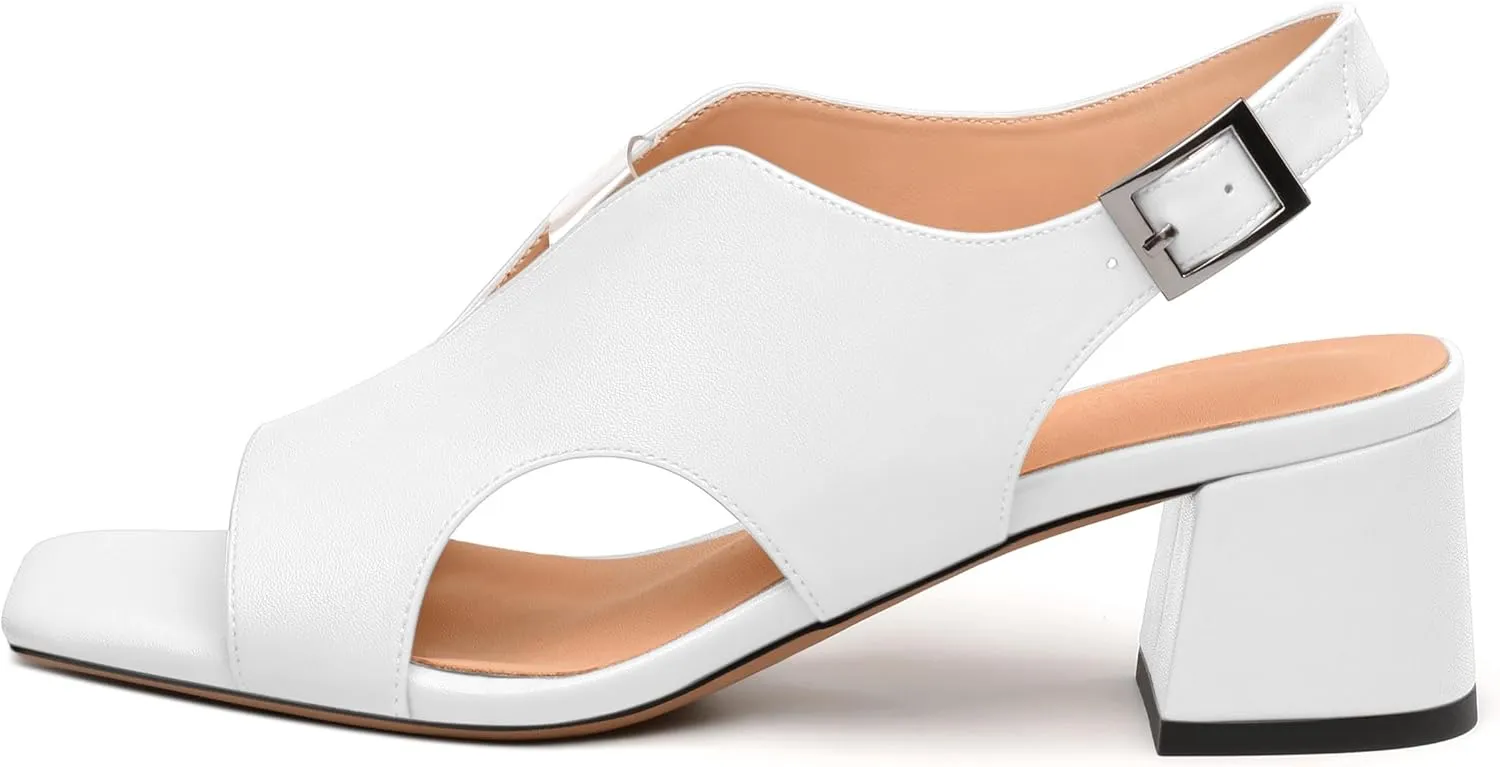 Womens Slingback Sandals, Peep Toe Mid Block heel Sandals for Women, Leather Insole Comfort Sandals 2"