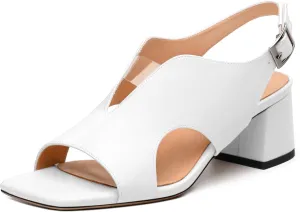 Womens Slingback Sandals, Peep Toe Mid Block heel Sandals for Women, Leather Insole Comfort Sandals 2"