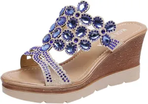 Women's Summer Beach Wedge Slides Sandals Womens Casual Slip on Summer Wedge Sandal Orthopedic Hiking Sandals(Blue, 35-40)