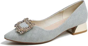YIBLBOX Women's Low Block Chunky Heels Rhinestone Pointed Toe Closed Toe Work Pumps Slip on Comfort Dress Shoes