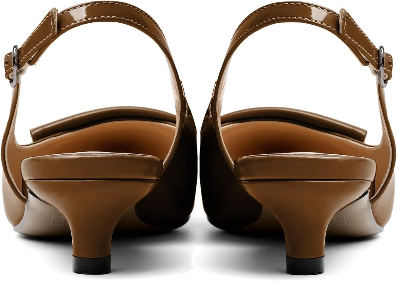 YODEKS Women's Slingback Low Kitten Heel Pumps Pointed Toe Heels Adjustable Strap Heeled Buckle Casual Wedding Shoes