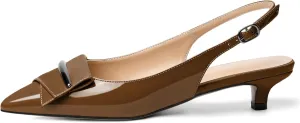 YODEKS Women's Slingback Low Kitten Heel Pumps Pointed Toe Heels Adjustable Strap Heeled Buckle Casual Wedding Shoes