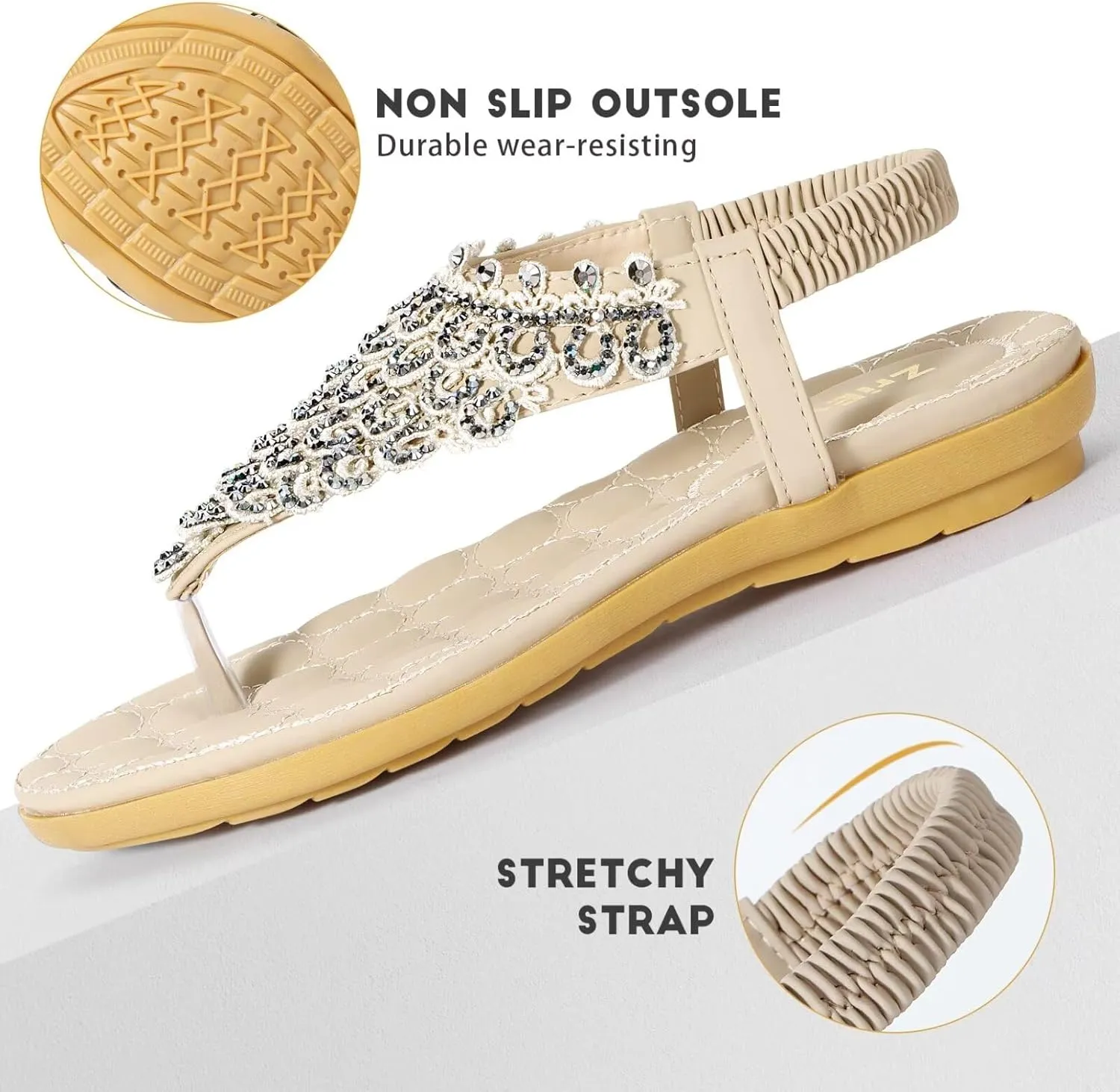 ZriEy Women's Open Toe Flat Sandals Dress Summer Sandals Non Slip Beach Sandal Shoes Elastic Ankle Strap Cute Comfortable Bohemia Flat Heel for Women