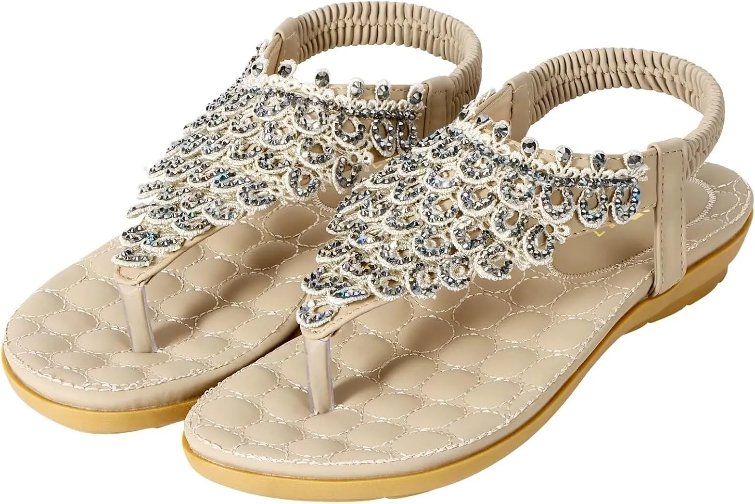 ZriEy Women's Open Toe Flat Sandals Dress Summer Sandals Non Slip Beach Sandal Shoes Elastic Ankle Strap Cute Comfortable Bohemia Flat Heel for Women