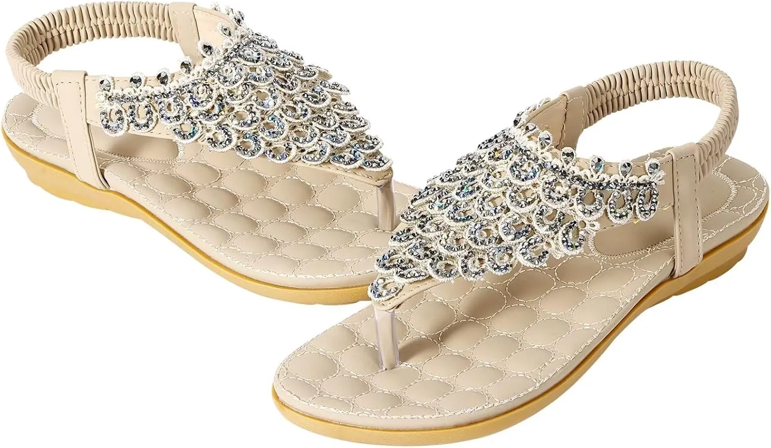 ZriEy Women's Open Toe Flat Sandals Dress Summer Sandals Non Slip Beach Sandal Shoes Elastic Ankle Strap Cute Comfortable Bohemia Flat Heel for Women