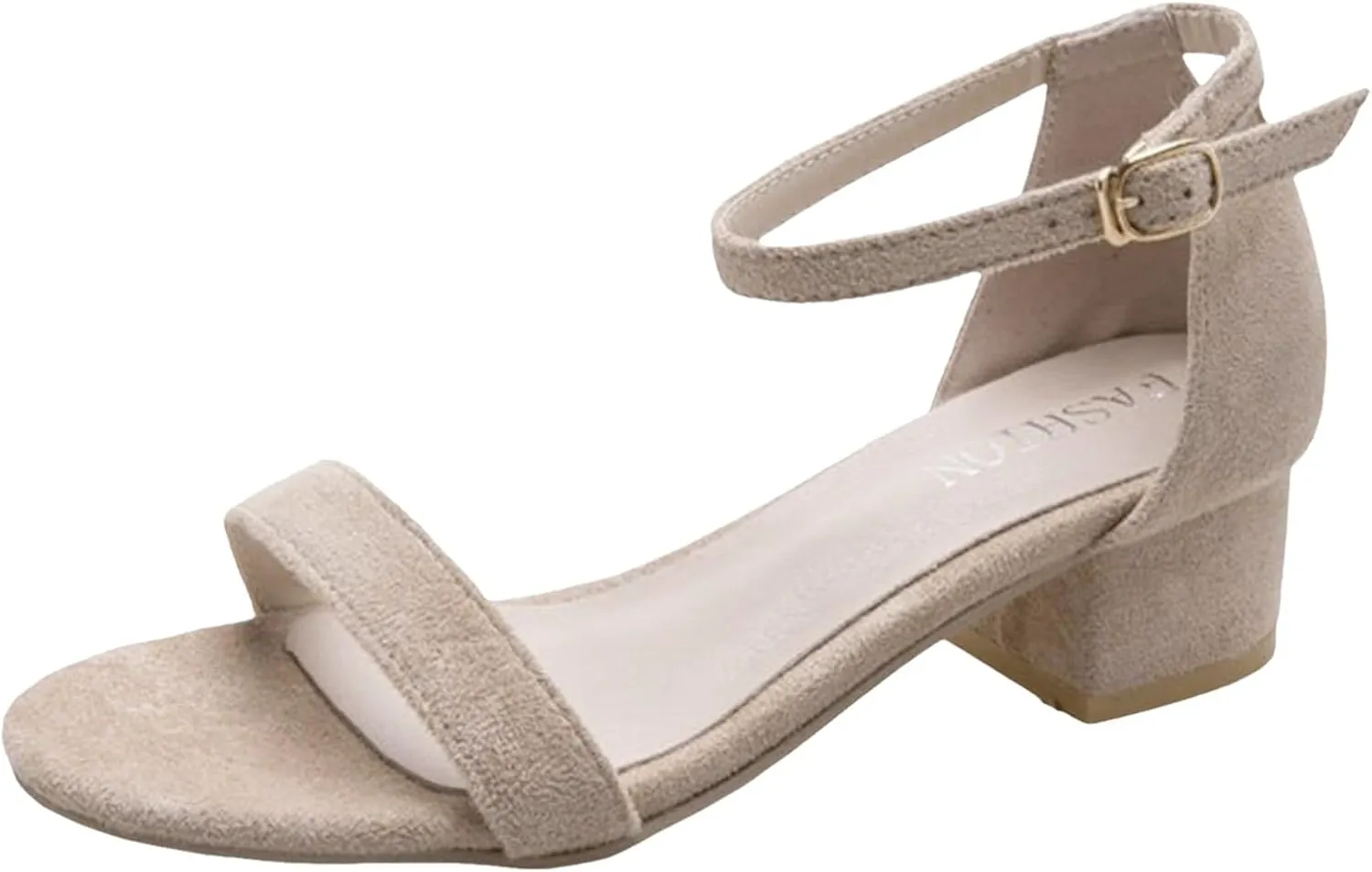 ZSpzx Women's Low Heels Block Open Toe Ankle Strap Classic Short Chunky Sandals Dressy High Heel Womens Sandal for Women Summer Comfortable Party Dress Shoes For Casual Beach Vacation (Beige, 7)