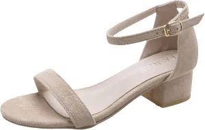 ZSpzx Women's Low Heels Block Open Toe Ankle Strap Classic Short Chunky Sandals Dressy High Heel Womens Sandal for Women Summer Comfortable Party Dress Shoes For Casual Beach Vacation (Beige, 7)
